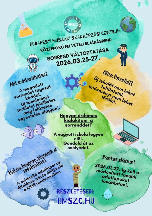 KÖZÉPFOKÚ FELVÉTELI: 2026. március 25-én indul a sorrendmódosítás!